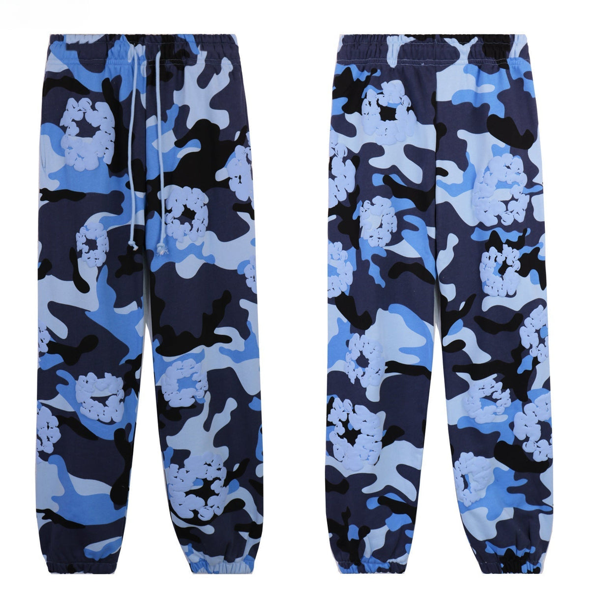Denim Tears Navy Blue Camo Full Floral Print Cuffed Jogger Pants