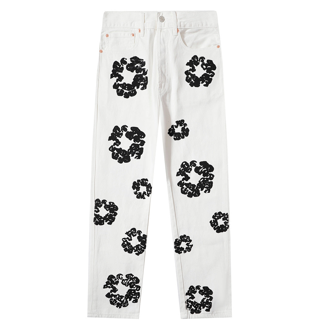 Denim Tears All‑Over Black Floral Print Straight‑Leg Streetwear Pants