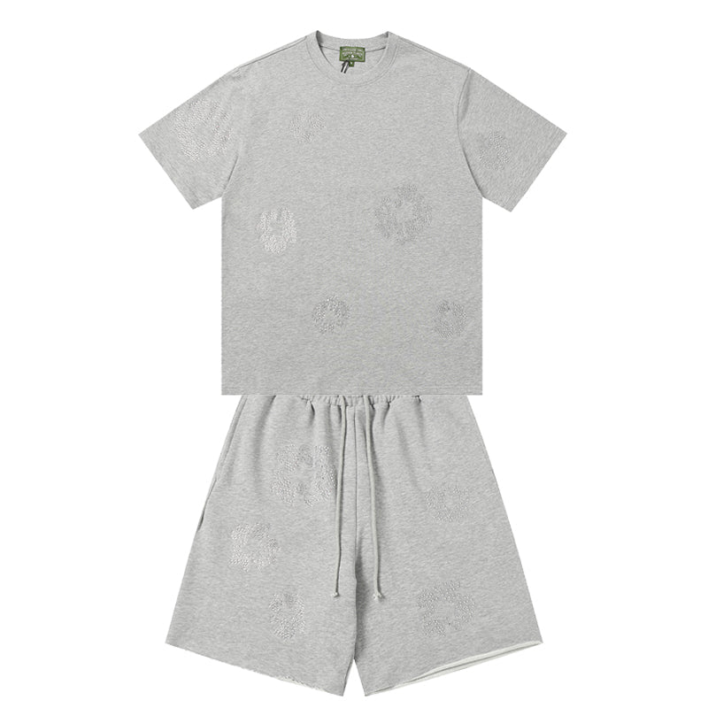 Denim Tears Light Gray Printed Short Sleeve T-Shirt & Drawstring Shorts
