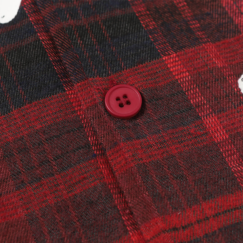 Denim Tears Red and black checkered white wreath printed loose long-sleeved shirt