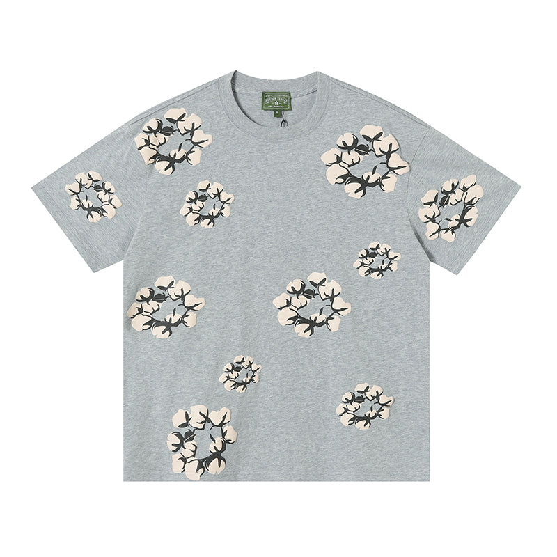 Denim Tears Light Grey Oversized All Over Beige Flower Wreath  TOP