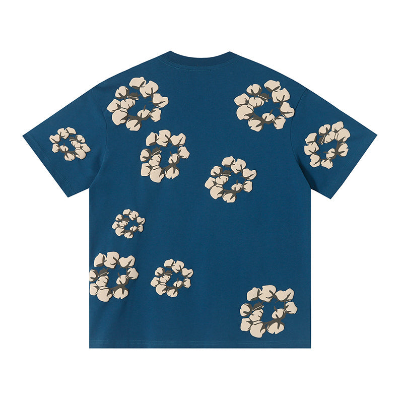Denim Tears Deep Blue Oversized All Over Beige Flower Wreath TOP