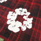 Denim Tears Red and black checkered white wreath printed loose long-sleeved shirt