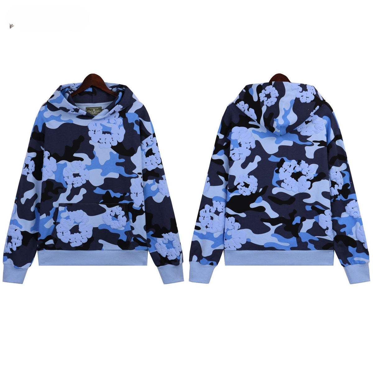 Denim Tears Navy Blue Camo White Floral All Over Print Zip Up Hoodie