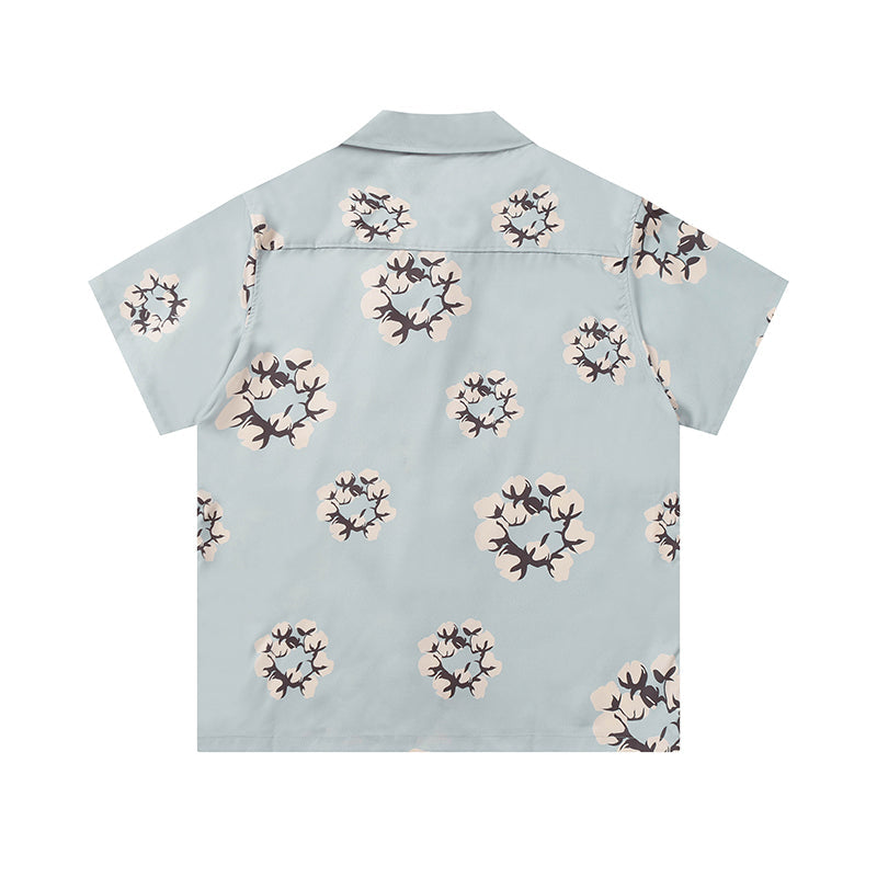 Denim Tears Light Blue All Over Floral Wreath Print Camp Collar Short