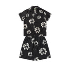 Denim Tears Black White Floral Wreath Print Camp Collar Shirt & Drawstring Shorts